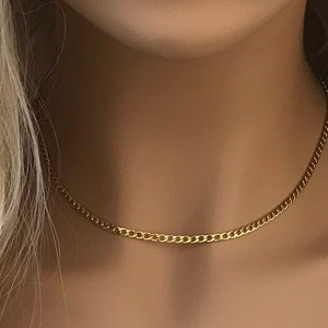 Gold Minimalist Necklace - 14k Gold Curb Chain Necklace in 3mm - Layering Necklace - Unisex Design - Choker Necklace - Gift for Him or Her