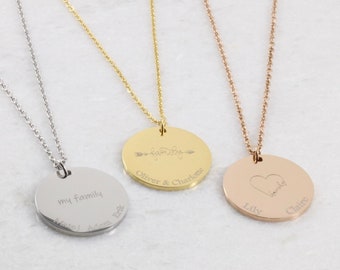 Personalized Family Coin Necklace - Custom Family Necklace - Large Anniversary Pendant - Engraved Coin Necklace - Personalized Gift for Mom