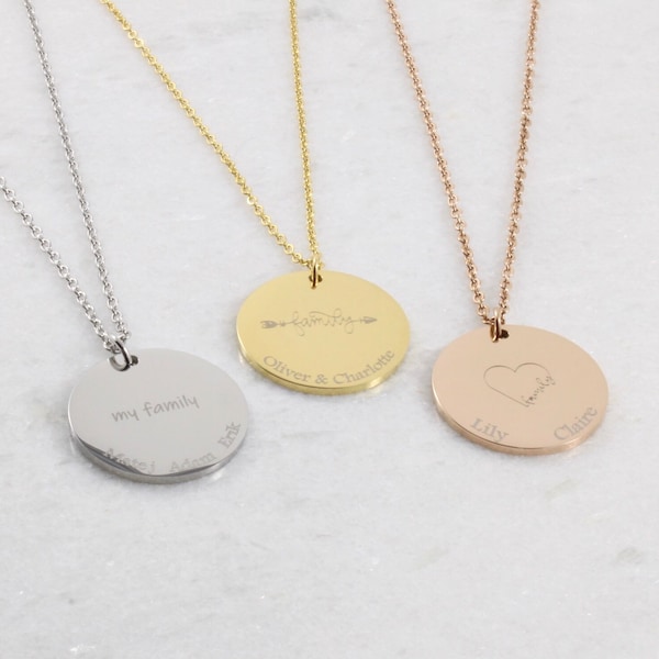 Personalized Family Coin Necklace - Custom Family Necklace - Large Anniversary Pendant - Engraved Coin Necklace - Personalized Gift for Mom