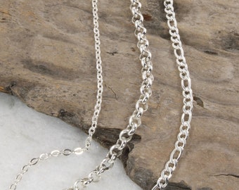 Nouveau - Chaîne en or blanc/argent - Chaîne plaquée argent sterling - Chaîne Choker non ternissante - Collier de chaîne de longueur personnalisée - Argent blanc