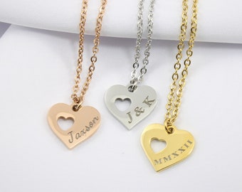Custom Engraved Name Necklace - Heart Necklace - Non tarnish Jewelry - Personalized Gold, Silver or Rose Gold Necklace