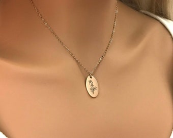 Birth Flower Pendant and Necklace  - Custom Personalized Oval Floral Necklace and Pendant - Mothers Day Gifts - Dainty Flower Necklace