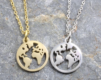 World Globe Necklace and Pendant - Wanderlust Globe Pendant - World Map Necklace - Gold and Silver - Travelers Gift - Compass