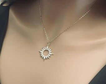 Celestial Sunburst Pendant and 14K Gold Filled Necklace - 14k Gold Sunburst Sun Necklace - Gold Iced Celestial Jewelry -