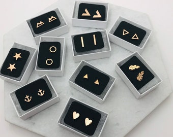 Gold Stud Earrings - Hypoallergenic Rose Gold - Mountain, Feather, Star, Circle, Triangle, Heart, Anchor Stud Earring Silver - Christmas