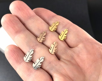 Feather Earrings - Feather Studs - Rose Gold, Gold and Silver Stud - Non Tarnish Hypoallergenic Stainless Steel - Leaf Earrings