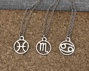 Gold Zodiac Coin Necklace - 14k Gold Filled Chain - Aquarius Pisces Aries Taurus Gemini Cancer Leo Virgo Libra Scorpio Sagittarius Capricorn