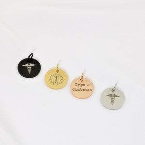 Caduceus Medical Alert Coin Pendant - Custom Personalized Medical Alert Jewelry - Engraved Medical Alert Pendant and Necklace - Star of Life