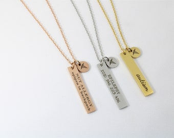 Personalized Medical Alert bar Necklace - Medical ID Pendant Necklace - Custom Engraved Chain Necklace- Caduceus - Star of Life Necklace