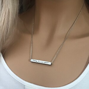 Custom Horizontal Gold Bar Necklace - Personalized Bar Pendant - Engravable 4 Sided 3D Bar Pendant - Handmade Christmas Gifts - 3 Colors