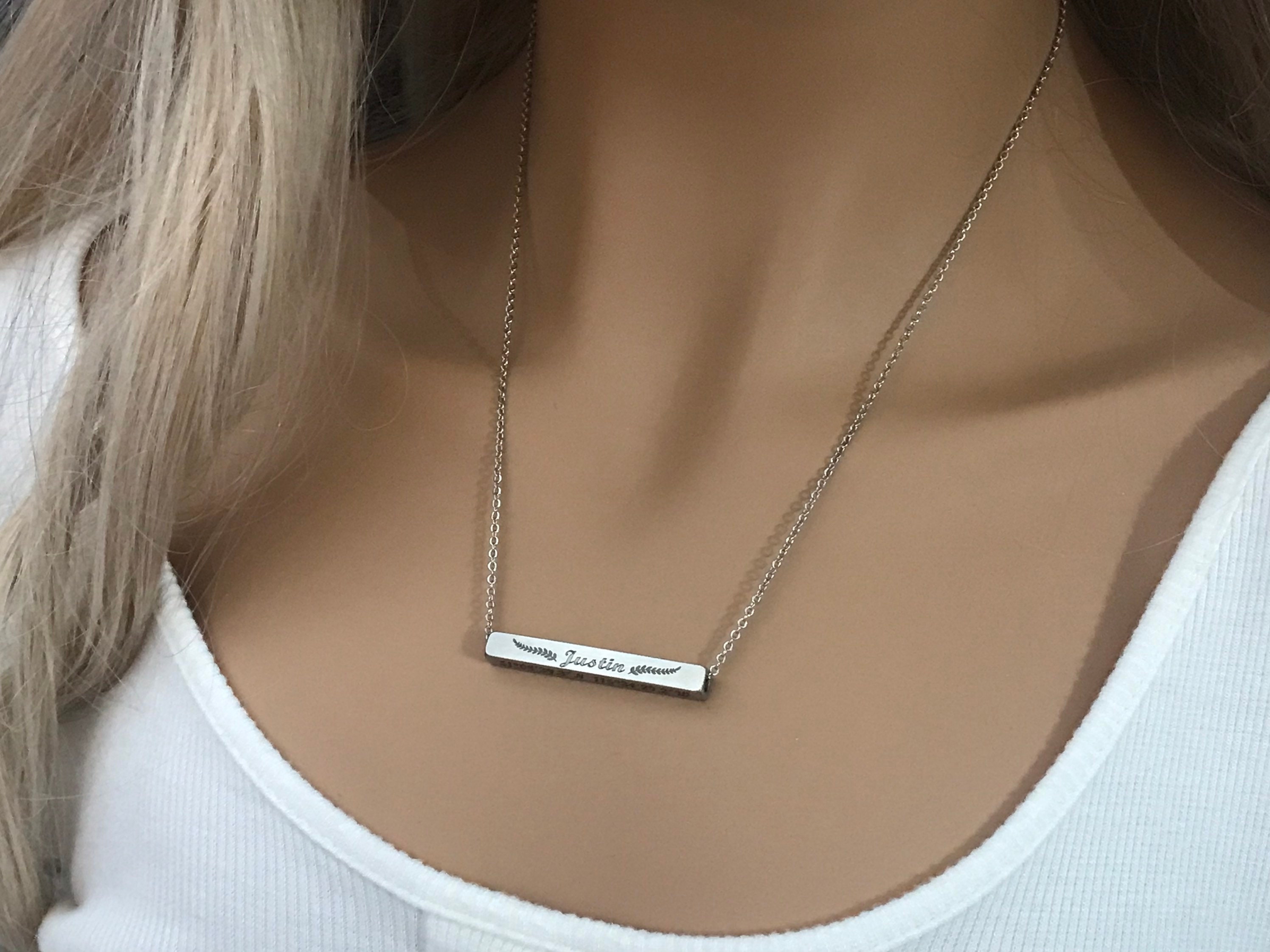 Small Bar Necklace, Delicate Necklace, Skinny Bar Necklace Engraved,  Initial Bar Necklace Gold, Silver, Rose Gold 4x30
