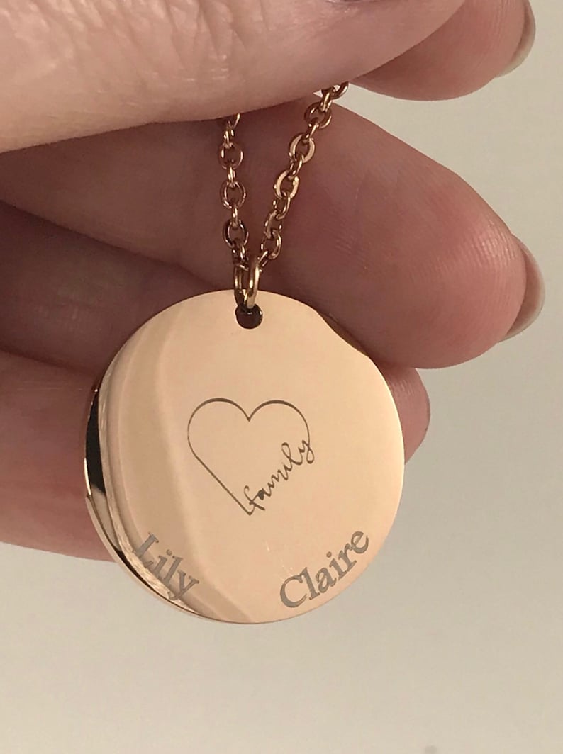Personalized Family Coin Necklace Custom Family Necklace Large Anniversary Pendant Engraved Coin Necklace Personalized Gift for Mom image 5
