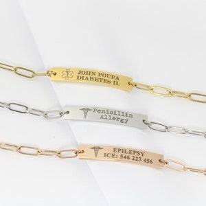 Personalized Medical Alert Bracelet - Medical ID Bracelet - Custom Engraved Chain Bracelet - Caduceus - Star of Life Bracelet