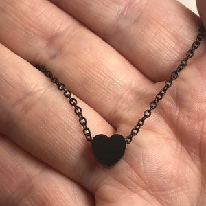 Heart Pendant Choker in Black Minimalist Necklace Heart Necklace and Pendant Engraved Black Heart Pendant Christmas Gift image 3