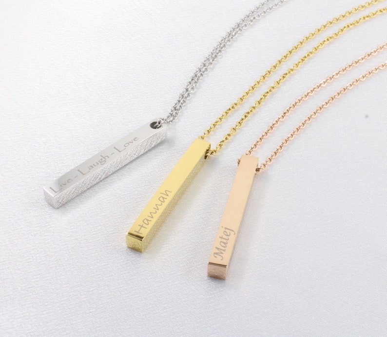 Personalized Vertical Bar Pendant Four Sided Name 3D Pendant - Etsy Canada