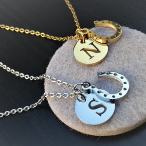 Horseshoe Initial Necklace - Equestrian Gift - Horse Lover Gift - Initial Coin Necklace - Good Luck Necklace - Silver Initial Necklace