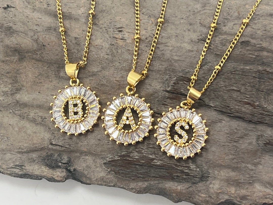 Buy Iced Initial Necklace and Pendant Personalized Letter Coin  Valentine's Day Gift Birthday Gift for Her 14k Gold Cubic Zirconia  Online in