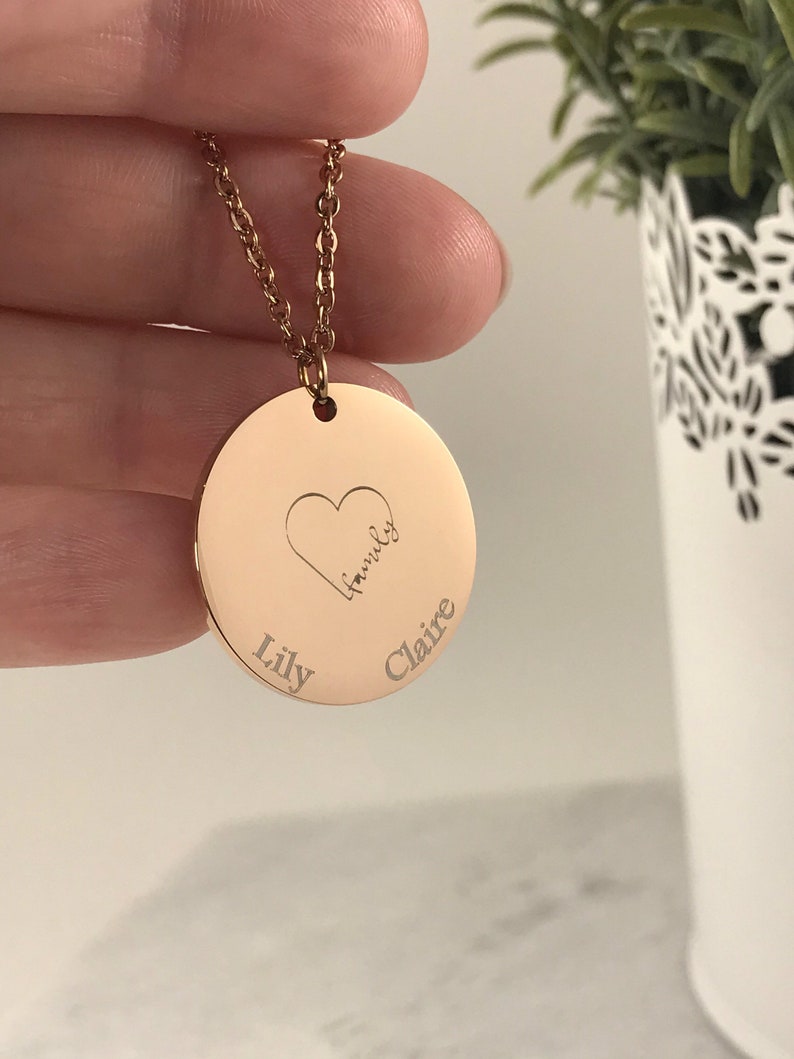 Personalized Family Coin Necklace Custom Family Necklace Large Anniversary Pendant Engraved Coin Necklace Personalized Gift for Mom image 4