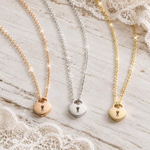 Dainty Lock Heart Pendant - Charm Necklace and Pendant - Gold, Rose Gold and Silver - Stainless Steel -  Gift for Girlfriend