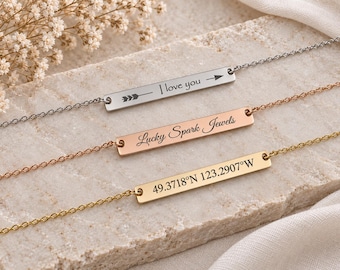 Custom Coordinates Bar Necklace - Personalized Latitude Necklace - Mothers Day Gift - Engraved Name or Date - Personalized Bridesmaid Gifts