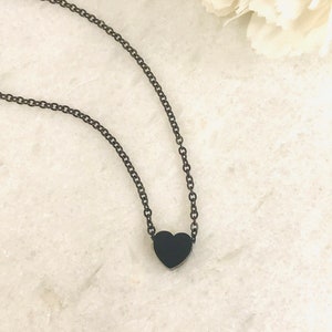 Heart Pendant Choker in Black Minimalist Necklace Heart Necklace and Pendant Engraved Black Heart Pendant Christmas Gift image 6