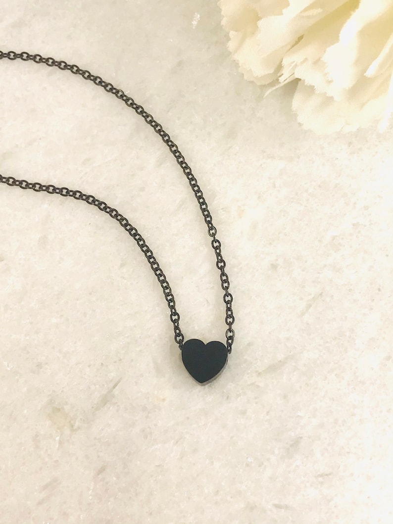 Heart Pendant Choker in Black Minimalist Necklace Heart Necklace and Pendant Engraved Black Heart Pendant Christmas Gift image 6