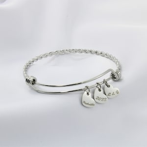 Custom Engraved Charm Bangle Bracelet - Silver Charm Bracelet - Personalized Name Bracelet - Gift for Mom - Gift for Her