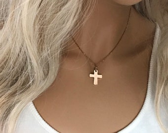 Cross Necklace and Pendant - Christian Faith Religious Necklace - Custom Gift for Mom - Engraved Necklace, Rose Gold - Stainless Steel Cross