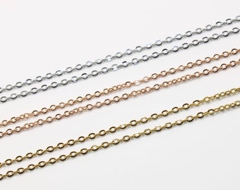 Cable Chain Necklace - 14K Gold, Rose Gold Plated Silver - Hypoallergenic Non Tarnish Stainless Steel Chain - Custom Layering Everyday Chain
