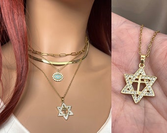 Star of David Necklace with 14K Gold Filled Cable Chain - Statement Star of Magen David - 14k Gold Star of David Necklace - Jewish Star