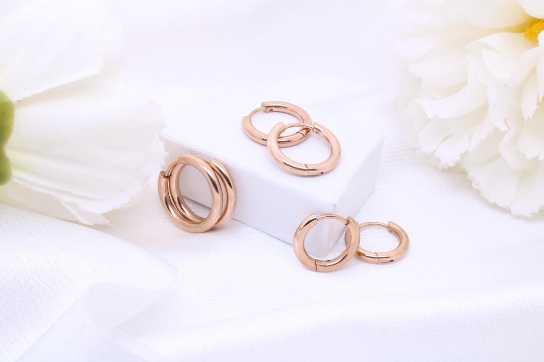 Rose Gold Hoop Earrings Hypoallergenic Stainless Steel Earrings Classic