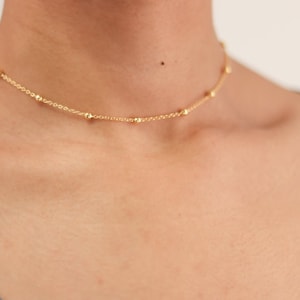 14K Plated Gold Beaded Necklace - Gold Choker Necklace - Gold Satellite Chain - Mothers Day Gift - Minimalist Necklace - Gold Beaded Chain