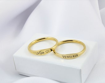 Custom Personalized Name Ring - Engraved Gold Ring - Gold Engraved Band Ring - Gift for Her - God Ring