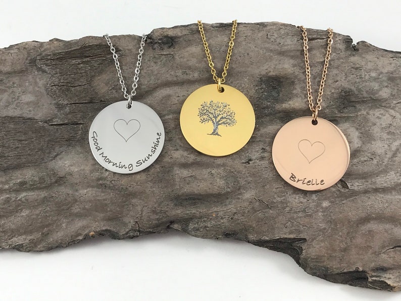 Personalized Family Coin Necklace Custom Family Necklace Large Anniversary Pendant Engraved Coin Necklace Personalized Gift for Mom image 2