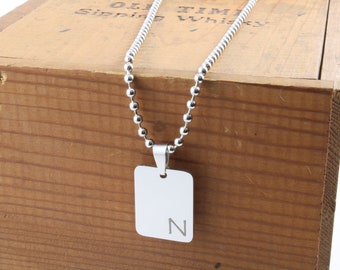 Monogram Necklace - Monogram Name Necklace - 14k Gold Plated Initial Letter - Engraved Square - Minimalist Family Necklace - Fathers Day