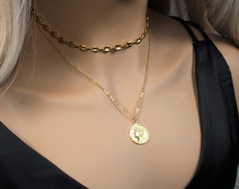 Lady Liberty Medallion Necklace - 18k Gold Filled Disc Necklace - Medallion Necklace - Statue of Liberty Coin Necklace - Layering Necklace
