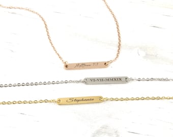 Minimalistic necklace - Personalized Gold, silver or rose gold necklace - Birthday Gift - Engraved Name Bar - Personalized Bridesmaid Gifts