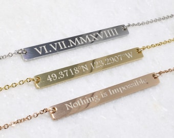 Custom Coordinates Bar Necklace - Personalized Latitude Necklace - Mothers Day Gift - Engraved Name or Date - Personalized Bridesmaid Gifts