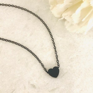 Heart Pendant Choker in Black Minimalist Necklace Heart Necklace and Pendant Engraved Black Heart Pendant Christmas Gift image 2