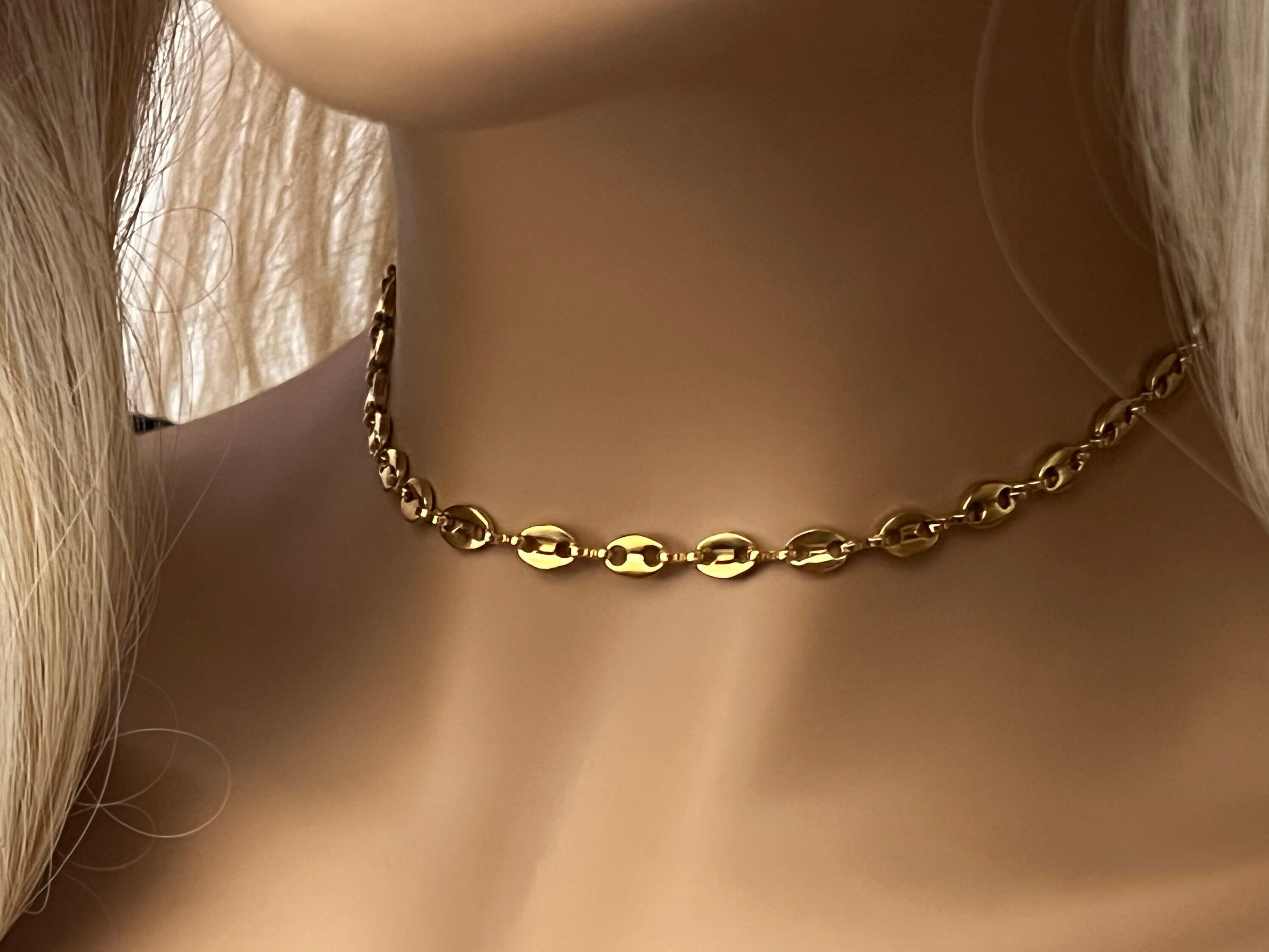18k Gold, Silver Pignose Chain - Mariner Chain Choker