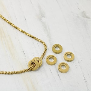 Personalized Circle Disk Bead Necklace - Gold, Silver Black Necklace - Engravable Family Circle Beads - Handmade Custom Jewelry