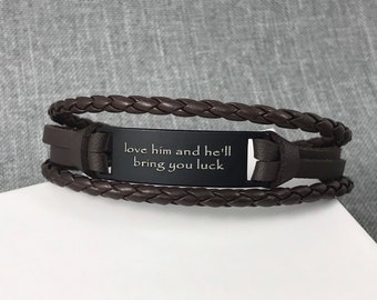 Custom Leather Bracelet - Engraved Birthday Gift Idea - Personalized Engraved Bracelet - Men's or Ladies Bracelet