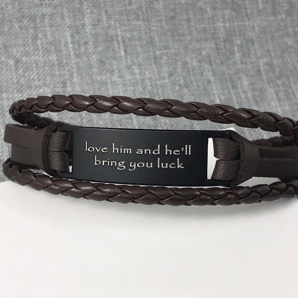 Custom Leather Bracelet - Engraved Birthday Gift Idea - Personalized Engraved Bracelet - Men's or Ladies Bracelet - 4 Colors