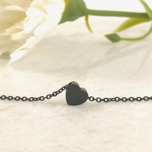 Heart Pendant Choker in Black Minimalist Necklace Heart Necklace and Pendant Engraved Black Heart Pendant Christmas Gift image 5