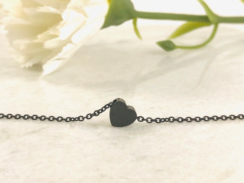 Heart Pendant Choker in Black Minimalist Necklace Heart Necklace and Pendant Engraved Black Heart Pendant Christmas Gift image 5