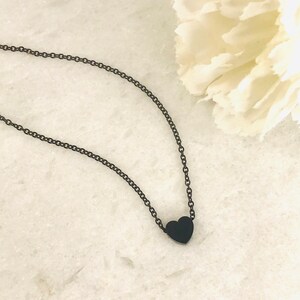 Heart Pendant Choker in Black Minimalist Necklace Heart Necklace and Pendant Engraved Black Heart Pendant Christmas Gift image 4