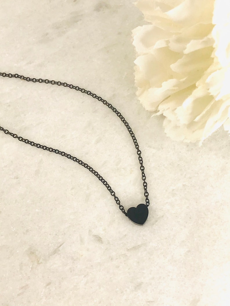 Heart Pendant Choker in Black Minimalist Necklace Heart Necklace and Pendant Engraved Black Heart Pendant Christmas Gift image 4