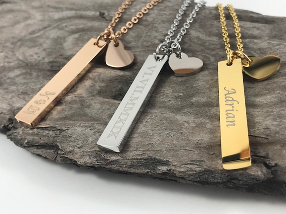 Stainless Steel 3D Bar Necklace Four Sides Custom Engraving Silver, Gold or  Rose Gold Family Name Jewelry Christmas Gift for Women - Etsy