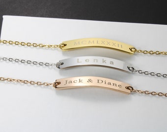 Engraved Bar Tennis Bracelet - 14K Gold Bar Bracelet - Custom Name Bar Chain Bracelet - Gift for Christmas - Personalized Gifts for Mom