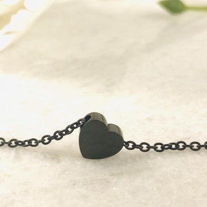Heart Pendant Choker in Black Minimalist Necklace Heart Necklace and Pendant Engraved Black Heart Pendant Christmas Gift image 1